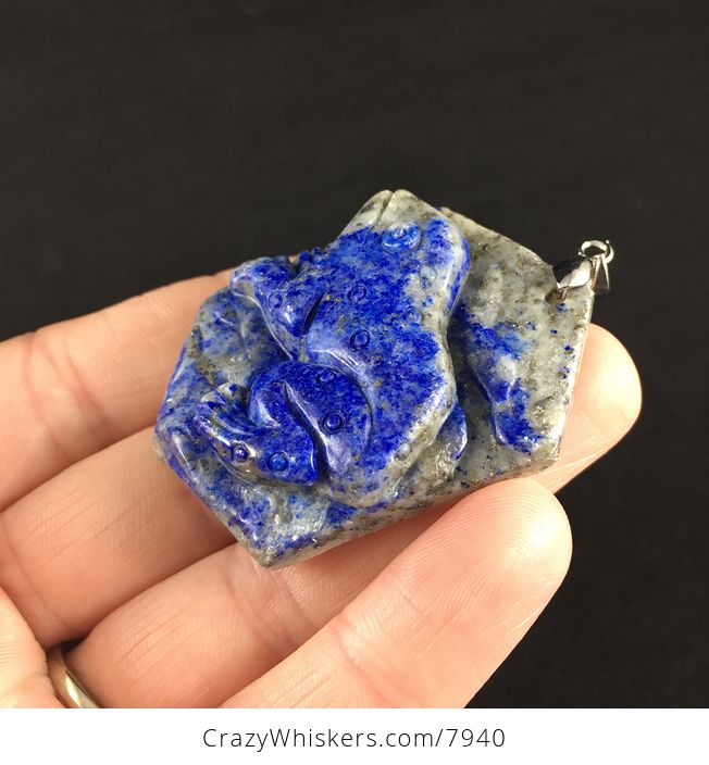 Carved Frog in Blue Lapis Lazuli Stone Jewelry Pendant - #xhcCfmzMc0k-3
