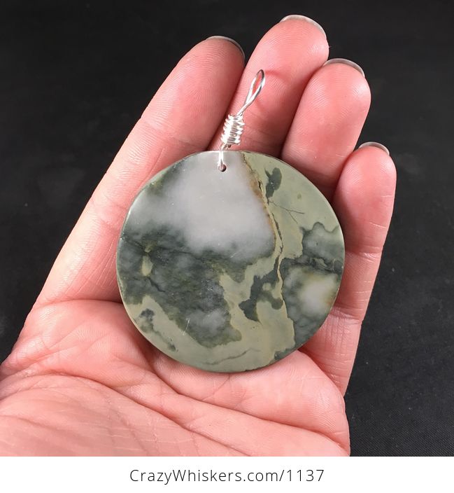 Carved Green Dolphin Pair and Waves Ribbon Jasper Stone Pendant with Wire Bail - #xHQ2qxzXCmg-2
