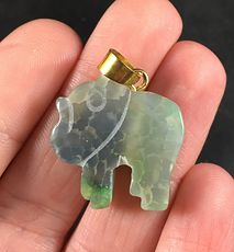 Carved Green Elephant Shaped Dendrite Druzy Agate Stone Pendant #6Mg7GUpSajs