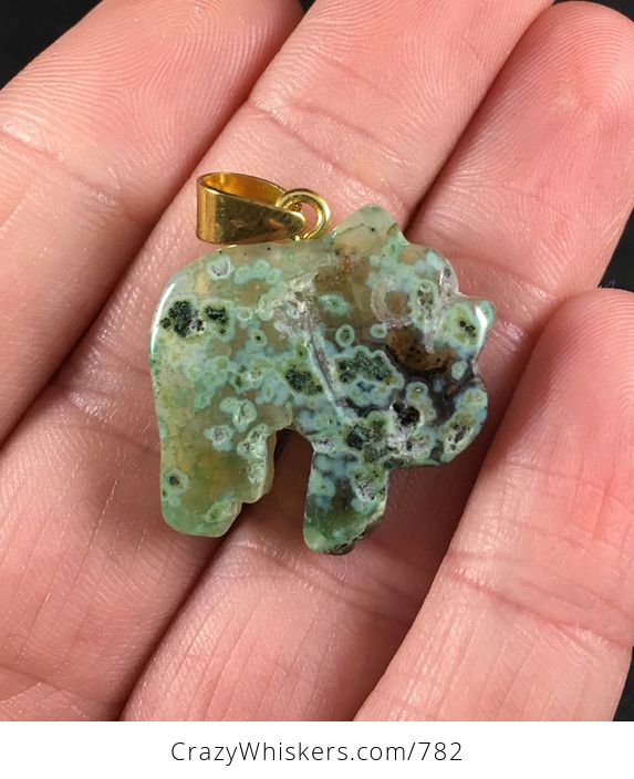 Carved Green Elephant Shaped Dendrite Druzy Agate Stone Pendant Necklace - #6Mg7GUpSajs-2