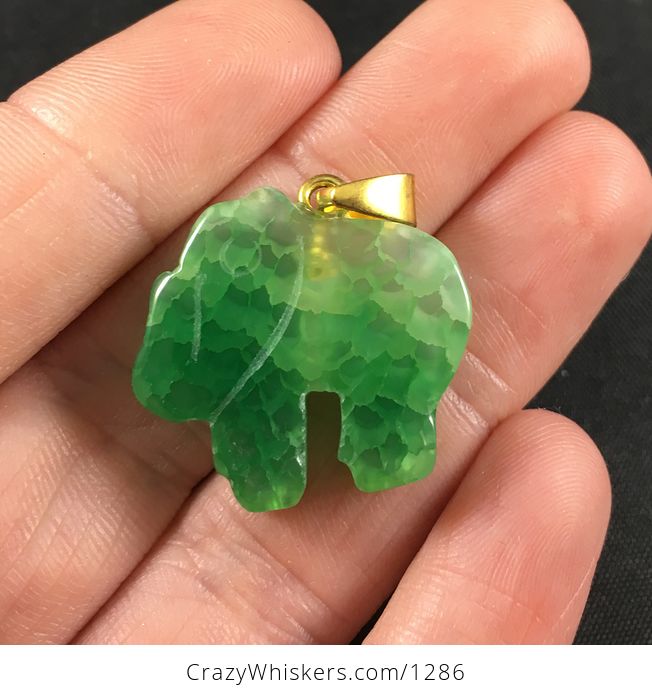 Carved Green Elephant Shaped Druzy Agate Stone Pendant - #EXffPeyx14o-1