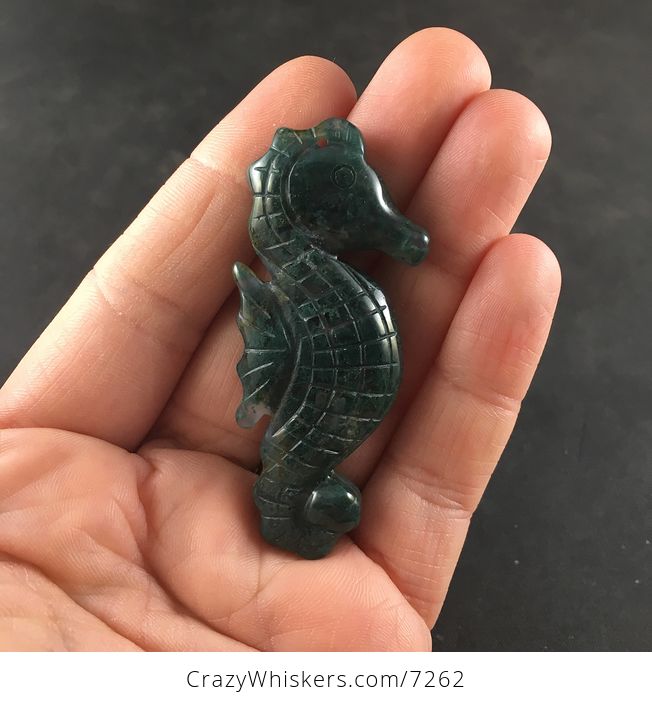 Carved Green Indian Agate Seahorse Stone Pendant Jewelry - #fyf4IIYqsCE-1