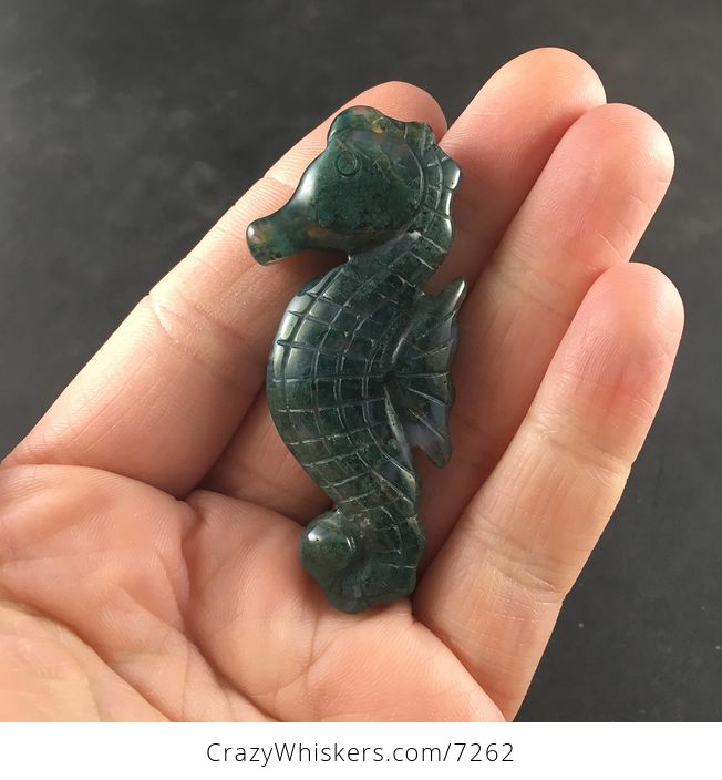 Carved Green Indian Agate Seahorse Stone Pendant Necklace Jewelry - #fyf4IIYqsCE-3