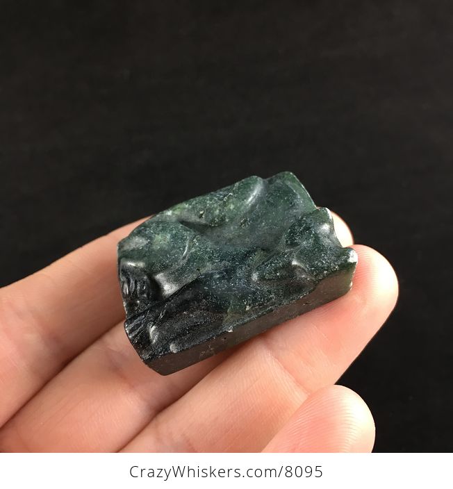 Carved Green Sitting Fox Ribbon Jasper Stone Pendant Jewelry - #uD7gAE9ZjcY-3