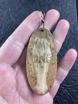 Carved Horse Head in Jasper Stone Pendant Jewelry Mini Art Ornament #bIK8SB5efsU