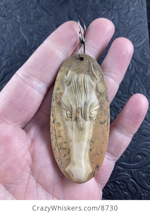 Carved Horse Head in Jasper Stone Pendant Jewelry Mini Art Ornament - #bIK8SB5efsU-1