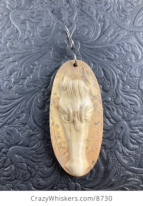 Carved Horse Head in Jasper Stone Pendant Jewelry Mini Art Ornament - #bIK8SB5efsU-2