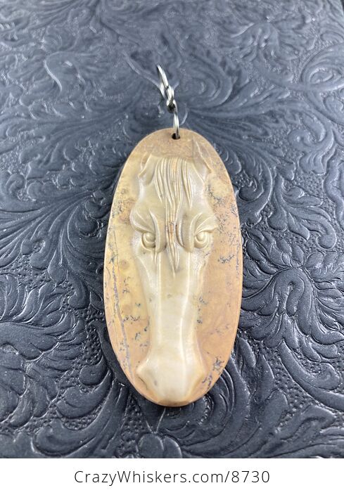 Carved Horse Head in Jasper Stone Pendant Jewelry Mini Art Ornament - #bIK8SB5efsU-3