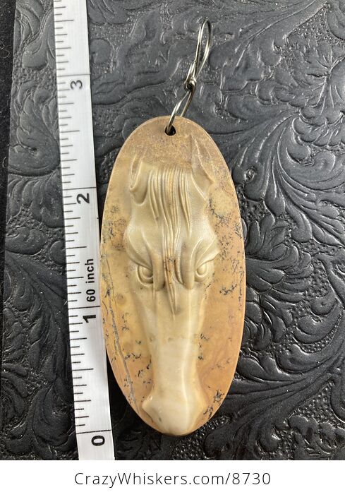 Carved Horse Head in Jasper Stone Pendant Jewelry Mini Art Ornament - #bIK8SB5efsU-6