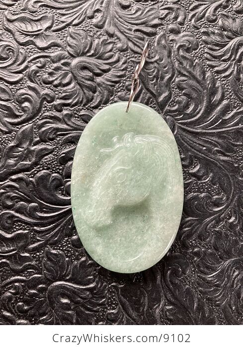 Carved Horse Head in Profile Green Aventurine Stone Pendant Jewelry Mini Art Ornament - #CCu63bVfw9Y-3