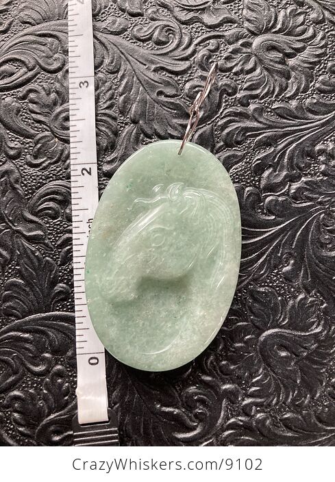 Carved Horse Head in Profile Green Aventurine Stone Pendant Jewelry Mini Art Ornament - #CCu63bVfw9Y-4