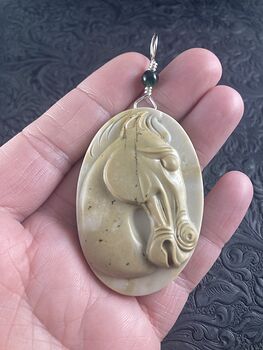 Carved Horse Head in Profile Jasper Stone Pendant Jewelry Mini Art Ornament #nZ24eehUty8
