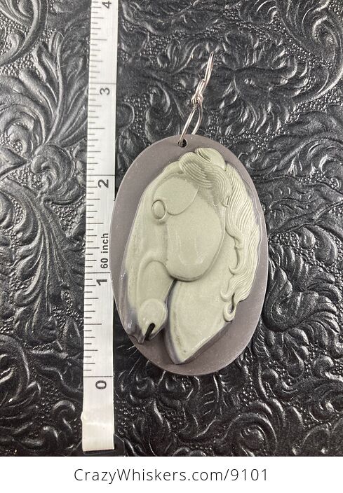 Carved Horse Head in Profile Jasper Stone Pendant Jewelry Mini Art Ornament - #AEvpB2Y4DCE-6