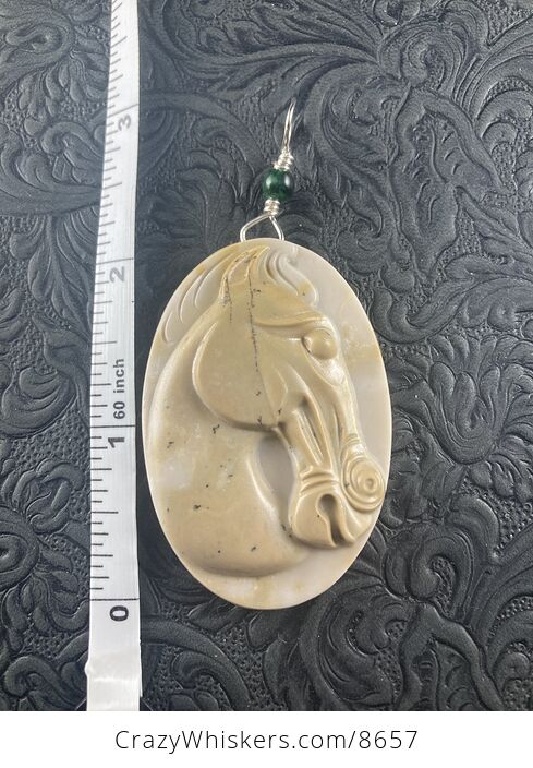 Carved Horse Head in Profile Jasper Stone Pendant Jewelry Mini Art Ornament - #nZ24eehUty8-2