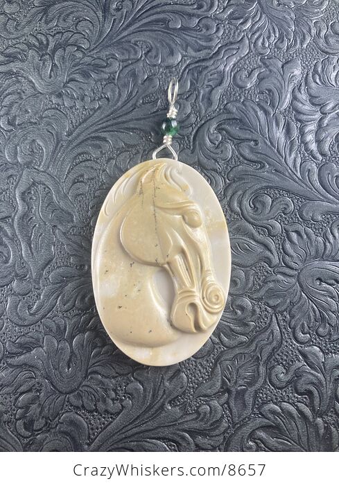 Carved Horse Head in Profile Jasper Stone Pendant Jewelry Mini Art Ornament - #nZ24eehUty8-6