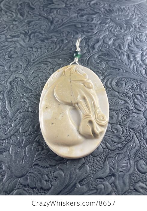 Carved Horse Head in Profile Jasper Stone Pendant Jewelry Mini Art Ornament - #nZ24eehUty8-5