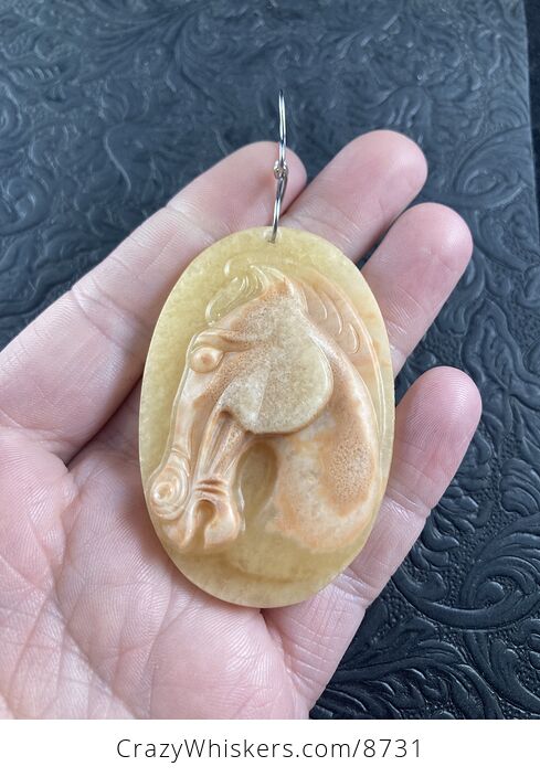 Carved Horse Head in Profile Orange Jasper Stone Pendant Jewelry Mini Art Ornament - #JBOVj9zPCcQ-5