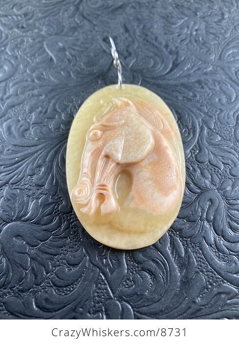 Carved Horse Head in Profile Orange Jasper Stone Pendant Jewelry Mini Art Ornament - #JBOVj9zPCcQ-4
