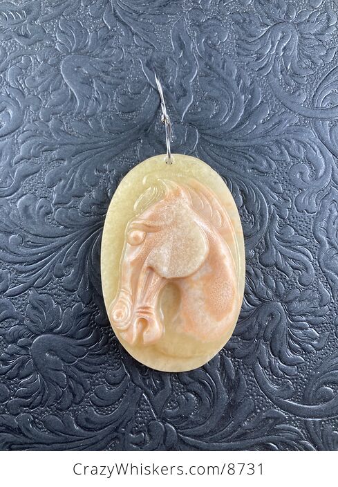 Carved Horse Head in Profile Orange Jasper Stone Pendant Jewelry Mini Art Ornament - #JBOVj9zPCcQ-6