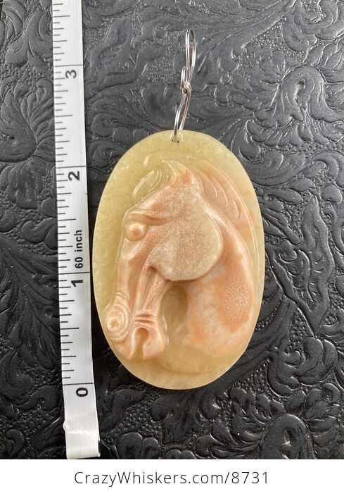 Carved Horse Head in Profile Orange Jasper Stone Pendant Jewelry Mini Art Ornament - #JBOVj9zPCcQ-1