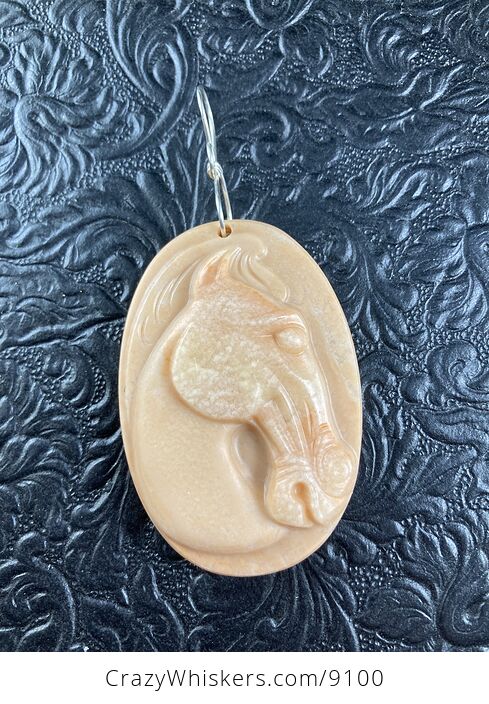 Carved Horse Head in Profile Red Malachite Stone Pendant Jewelry Mini Art Ornament - #526eMeAAADw-4