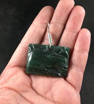 Carved Horse Head Natural Green Jasper Stone Pendant with Wire Bail #b9y6bd5mYac