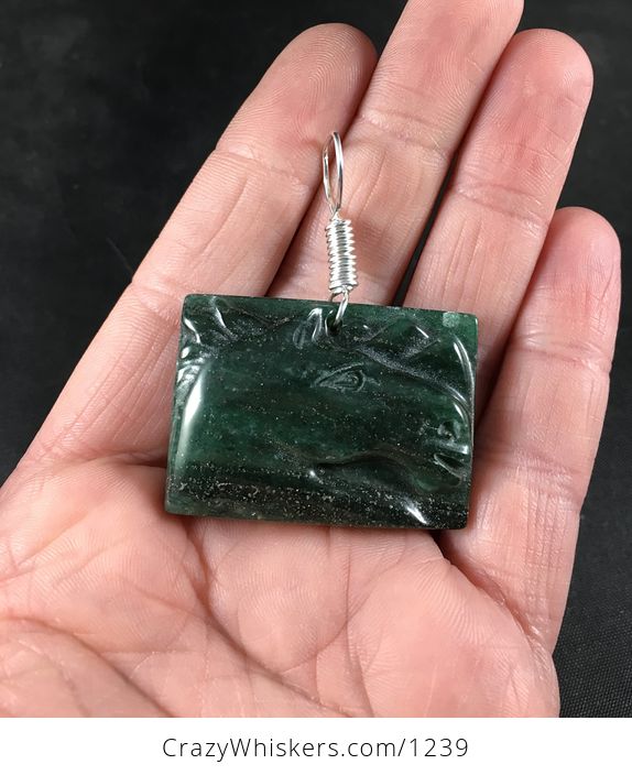 Carved Horse Head Natural Green Jasper Stone Pendant with Wire Bail - #b9y6bd5mYac-2