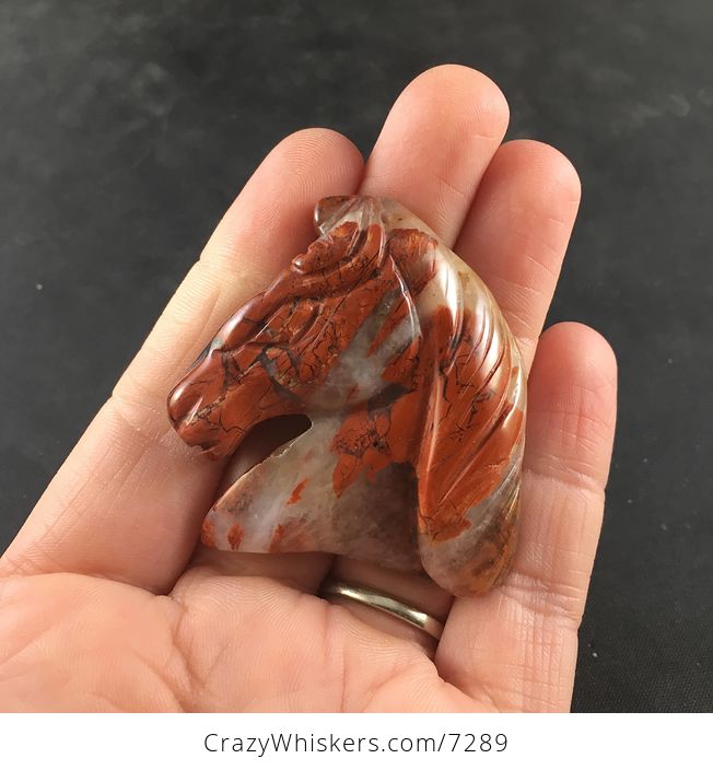 Carved Horse Head Red Jasper Stone Pendant - #iEDPAjj2mRY-1