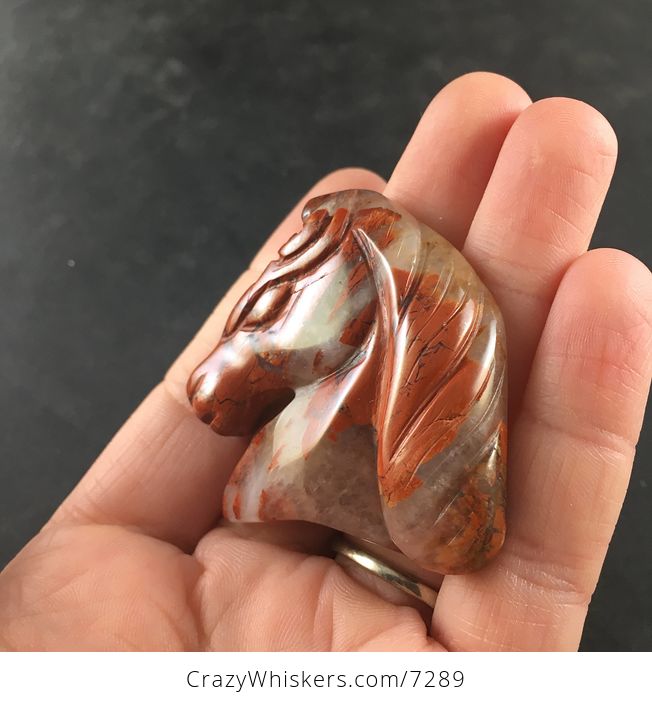 Carved Horse Head Red Jasper Stone Pendant Necklace - #iEDPAjj2mRY-3