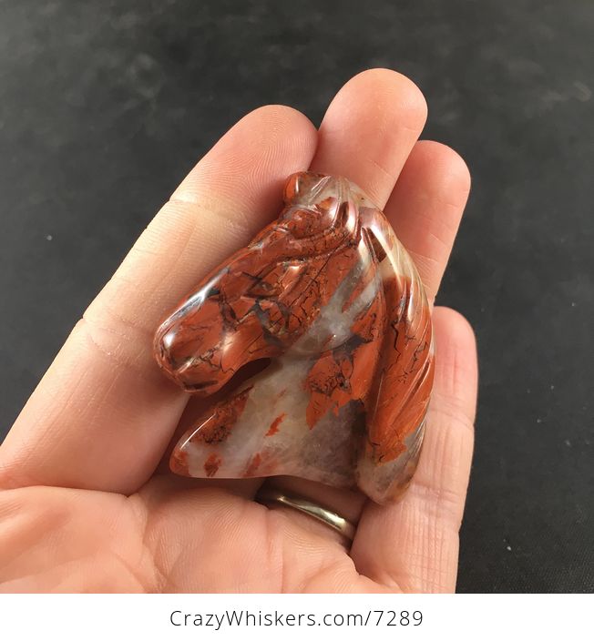 Carved Horse Head Red Jasper Stone Pendant Necklace - #iEDPAjj2mRY-2
