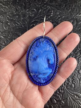 Carved Horse in Glass and Lapis Lazuli Stone Jewelry Pendant #bfH2W85n1lk