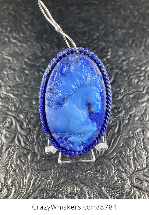 Carved Horse in Glass and Lapis Lazuli Stone Jewelry Pendant - #bfH2W85n1lk-6