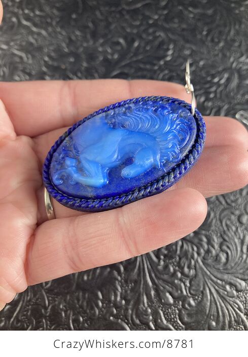 Carved Horse in Glass and Lapis Lazuli Stone Jewelry Pendant - #bfH2W85n1lk-3