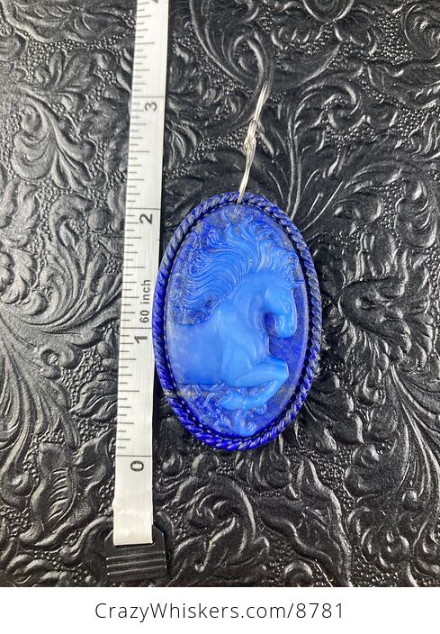 Carved Horse in Glass and Lapis Lazuli Stone Jewelry Pendant - #bfH2W85n1lk-7