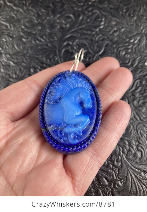 Carved Horse in Glass and Lapis Lazuli Stone Jewelry Pendant - #bfH2W85n1lk-2