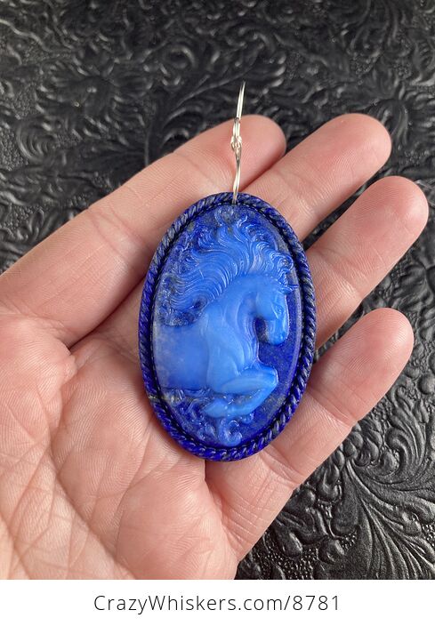 Carved Horse in Glass and Lapis Lazuli Stone Jewelry Pendant - #bfH2W85n1lk-1