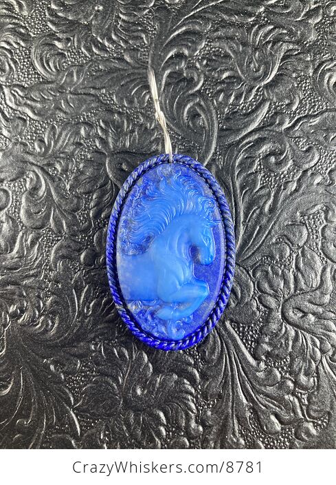 Carved Horse in Glass and Lapis Lazuli Stone Jewelry Pendant - #bfH2W85n1lk-5