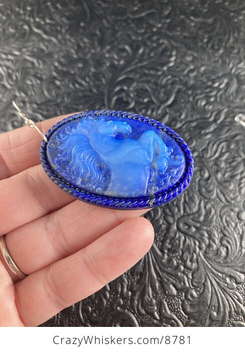 Carved Horse in Glass and Lapis Lazuli Stone Jewelry Pendant - #bfH2W85n1lk-4