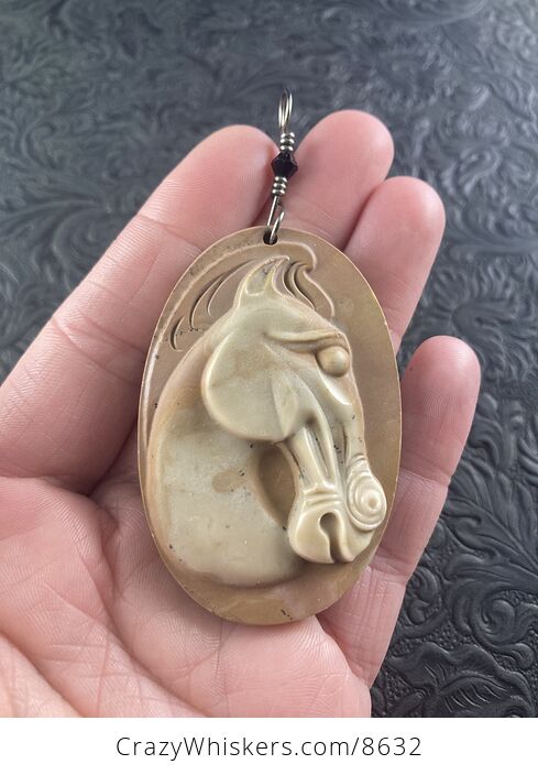 Carved Horse Jasper Stone Pendant Jewelry Mini Art Ornament - #RhMAb3hthQU-1