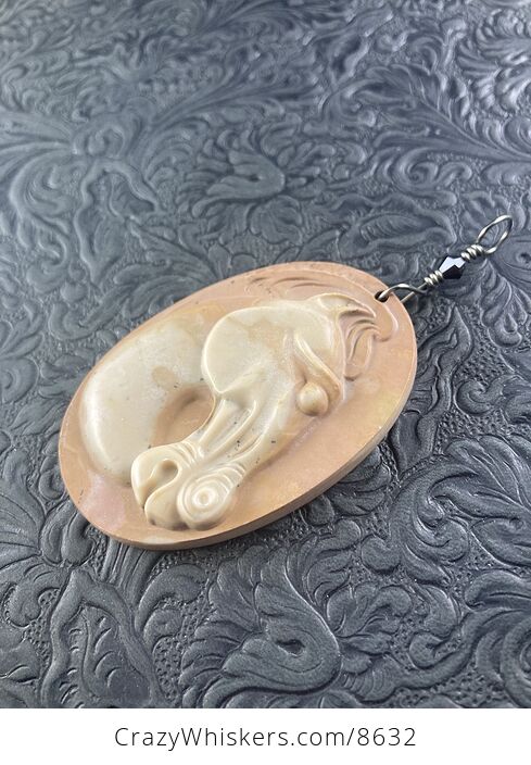 Carved Horse Jasper Stone Pendant Jewelry Mini Art Ornament - #RhMAb3hthQU-4