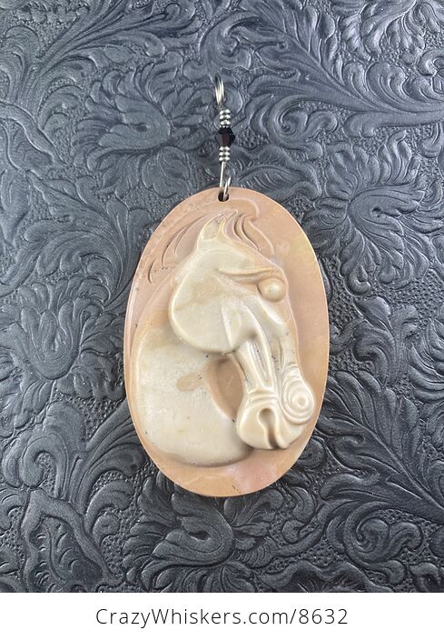 Carved Horse Jasper Stone Pendant Jewelry Mini Art Ornament - #RhMAb3hthQU-2