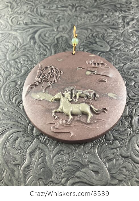 Carved Horses in Jasper Stone Pendant Jewelry - #Qbr7VzkzDeQ-3