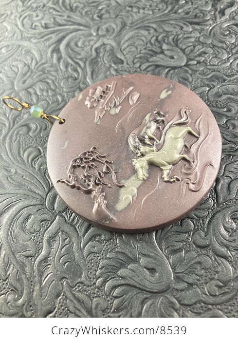 Carved Horses in Jasper Stone Pendant Jewelry - #Qbr7VzkzDeQ-5