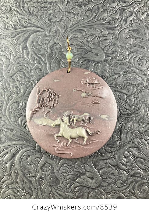 Carved Horses in Jasper Stone Pendant Jewelry - #Qbr7VzkzDeQ-2