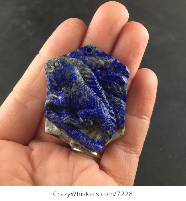 Carved Iguana Lizard Lapis Lazuli Stone Pendant Jewelry - #nlDLLNyTxnw-1