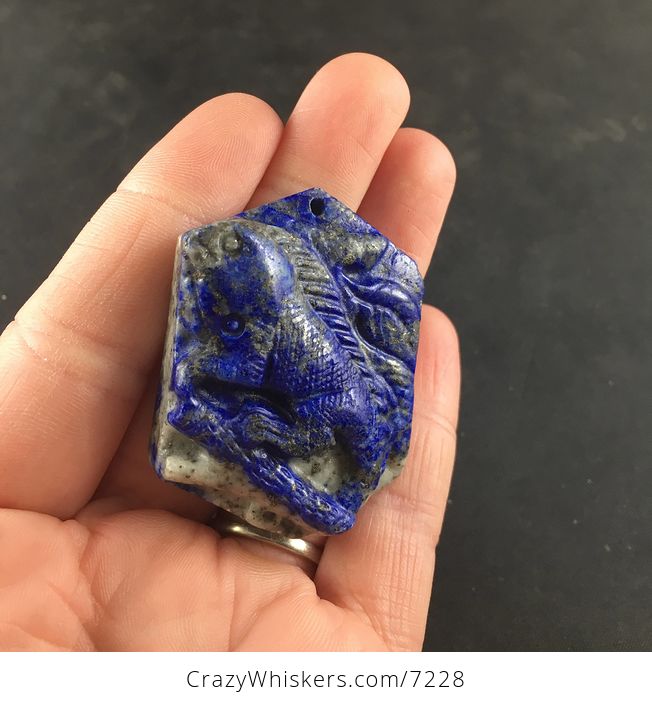 Carved Iguana Lizard Lapis Lazuli Stone Pendant Necklace Jewelry - #nlDLLNyTxnw-2