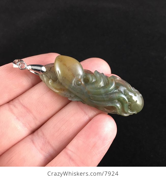 Carved Indian Fancy Agate Stone Octopus Jewelry Pendant - #xOhOVTliDts-4