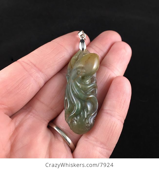 Carved Indian Fancy Agate Stone Octopus Jewelry Pendant - #xOhOVTliDts-2