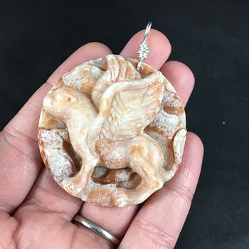 Carved Jasper Standing Big Cat Cougar or Leopard with Wings Pendant #nc578WF4ec8