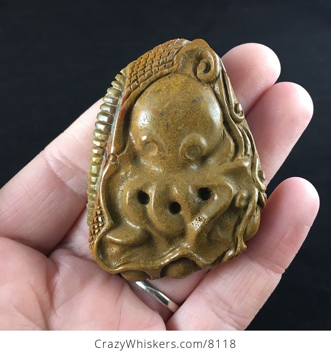 Carved Jasper Stone Octopus Jewelry Pendant - #JJj5KLJ2iHc-1